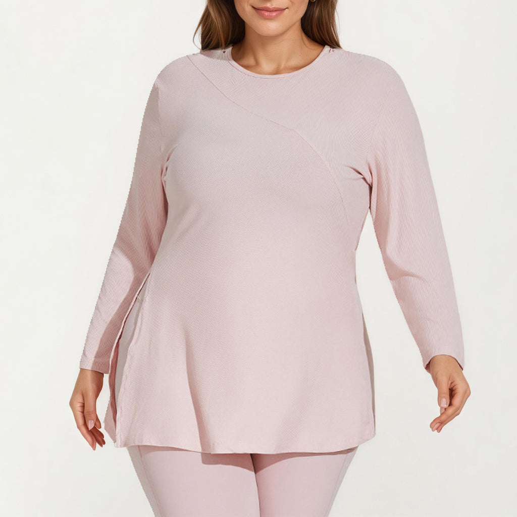 Anna-Kaci Women's Long Sleeve Textured Tunic Top with Crew Neck Relaxed Fit and Flattering Seam Detail