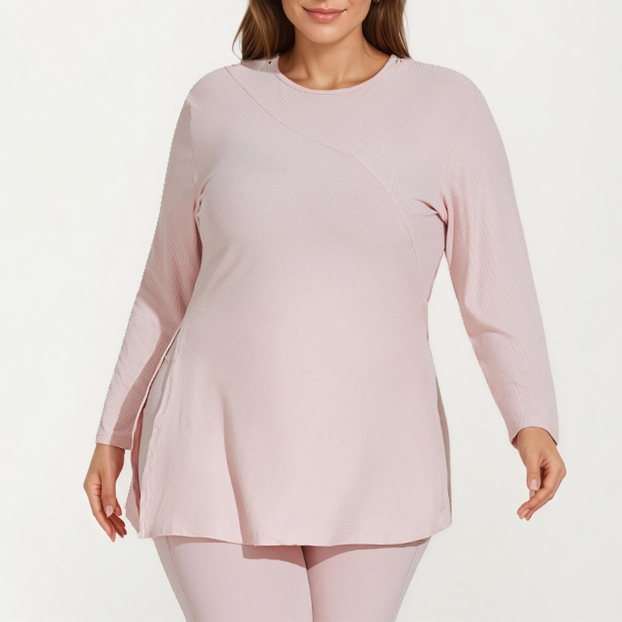 Anna-Kaci Women's Long Sleeve Textured Tunic Top with Crew Neck Relaxed Fit and Flattering Seam Detail