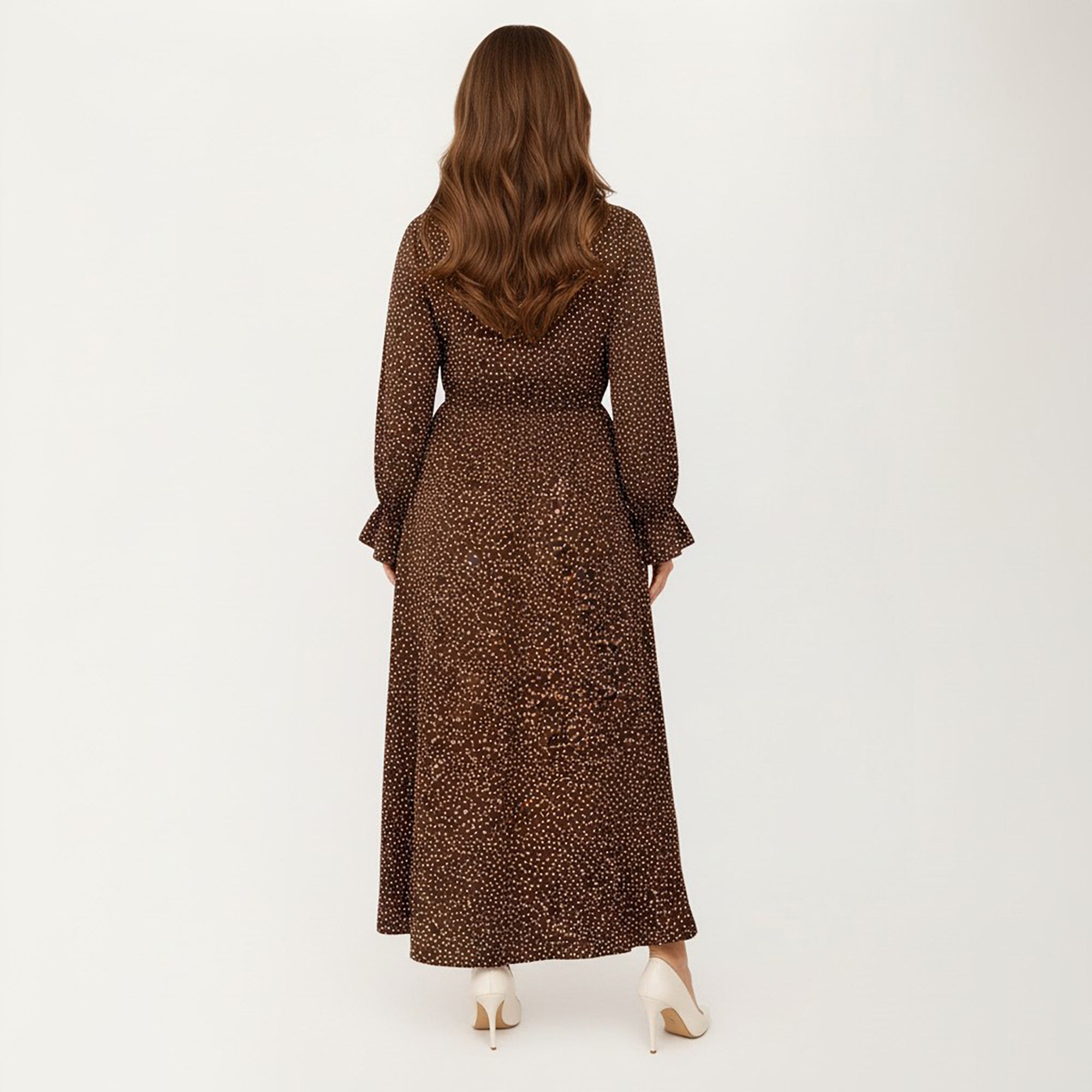 Anna-Kaci Women's Long Sleeve Midi Dress with Keyhole Neckline Elastic Waist and Flowy A Line Skirt