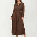 Anna-Kaci Women's Long Sleeve Midi Dress with Keyhole Neckline Elastic Waist and Flowy A Line Skirt