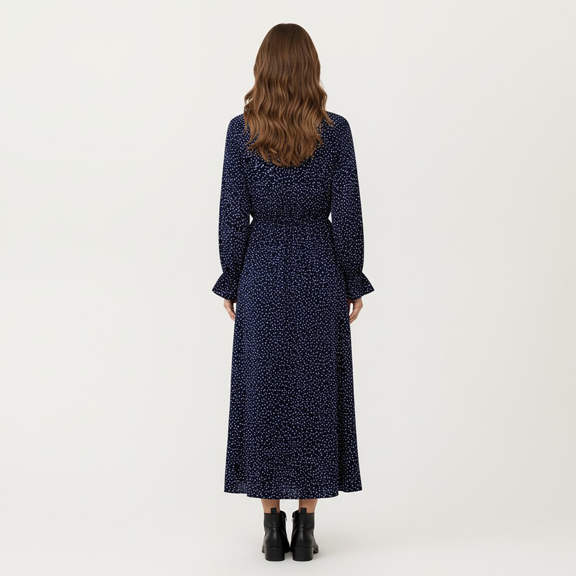 Anna-Kaci Women's Long Sleeve Midi Dress with Keyhole Neckline Elastic Waist and Flowy A Line Skirt