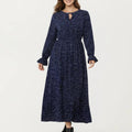 Anna-Kaci Women's Long Sleeve Midi Dress with Keyhole Neckline Elastic Waist and Flowy A Line Skirt