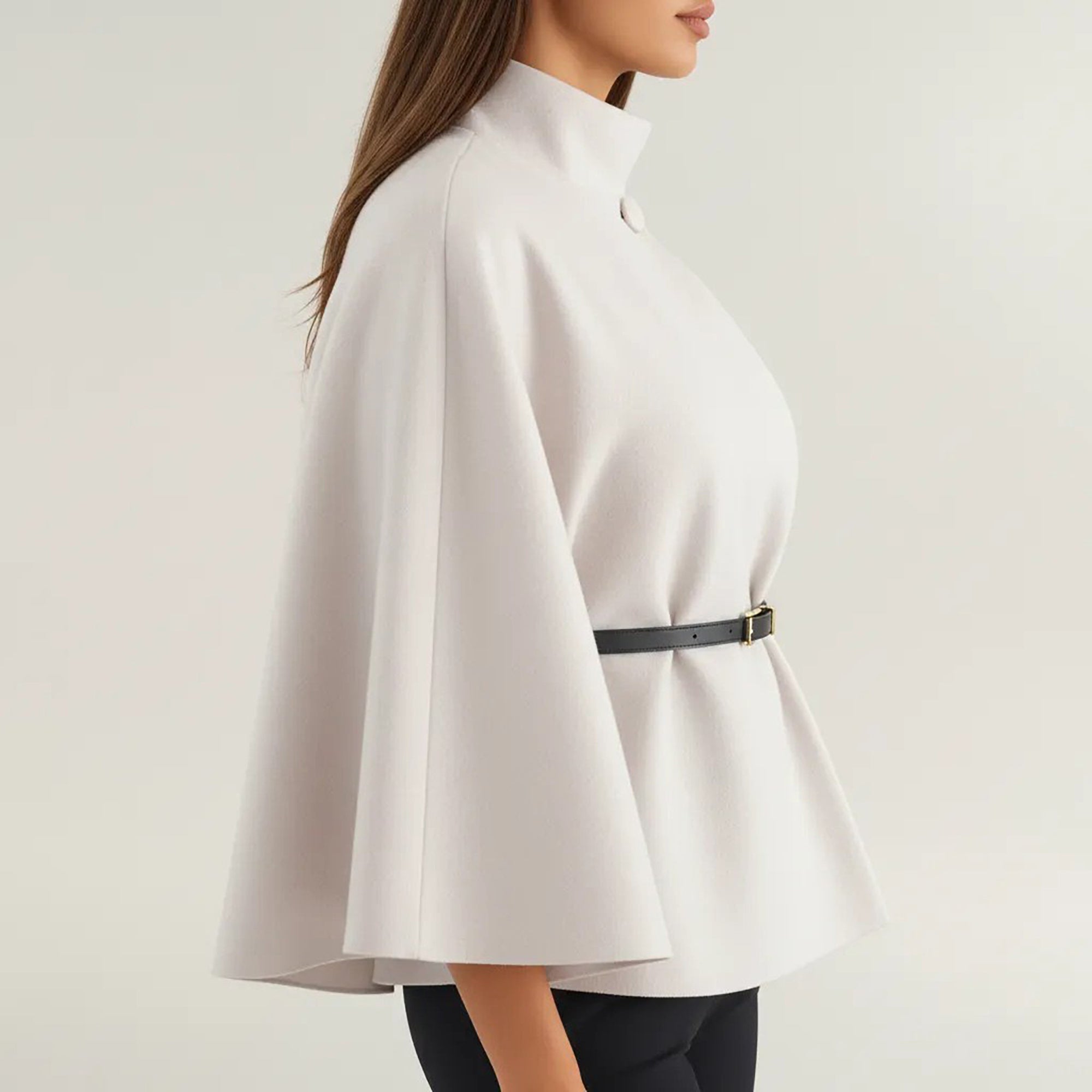 Anna-Kaci Womens Structured Cape Style Top with High Neck and Waist Belt