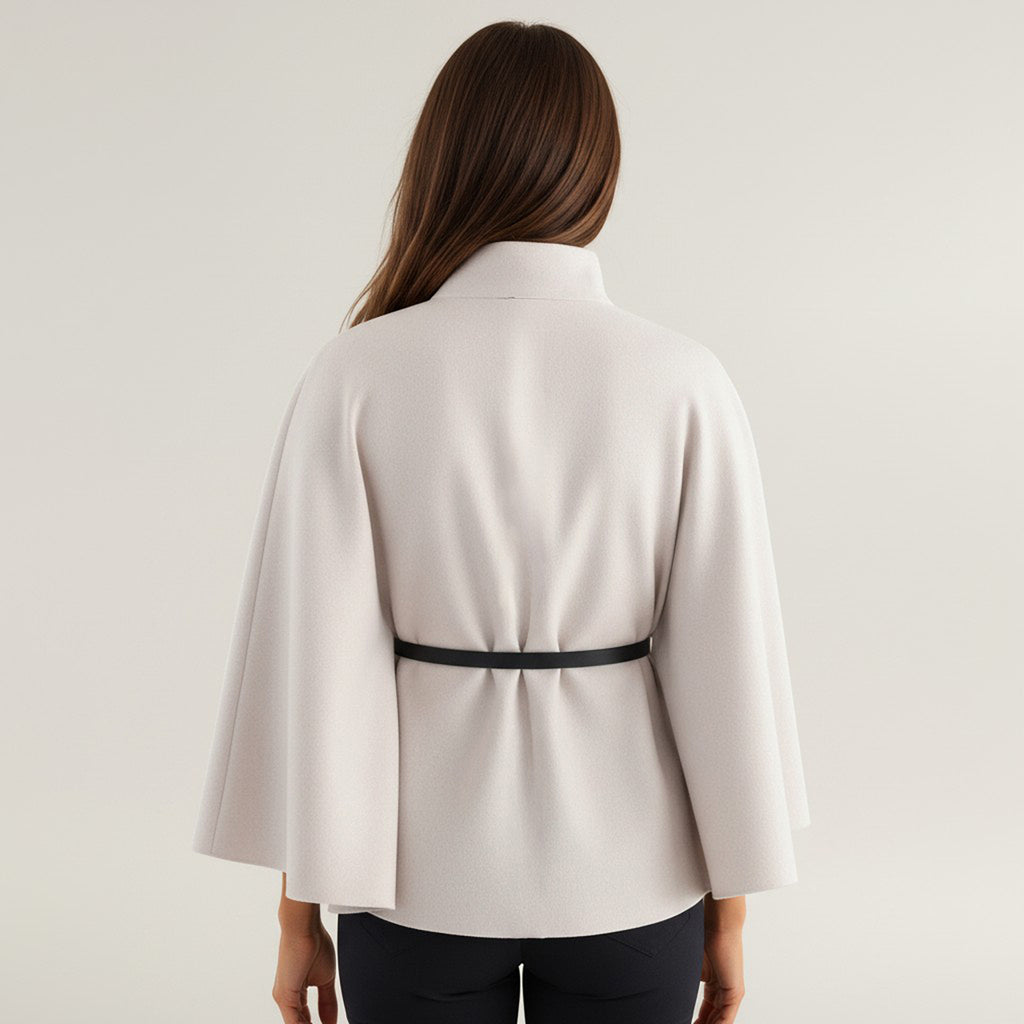 Anna-Kaci Womens Structured Cape Style Top with High Neck and Waist Belt