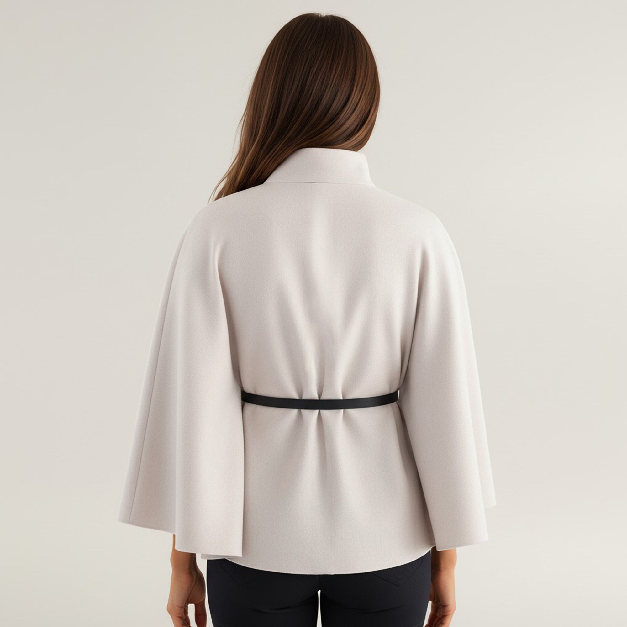 Anna-Kaci Womens Structured Cape Style Top with High Neck and Waist Belt