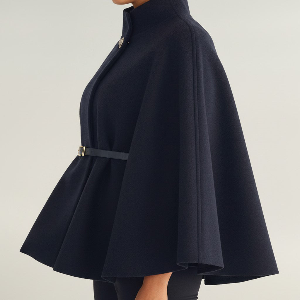 Anna-Kaci Womens Structured Cape Style Top with High Neck and Waist Belt