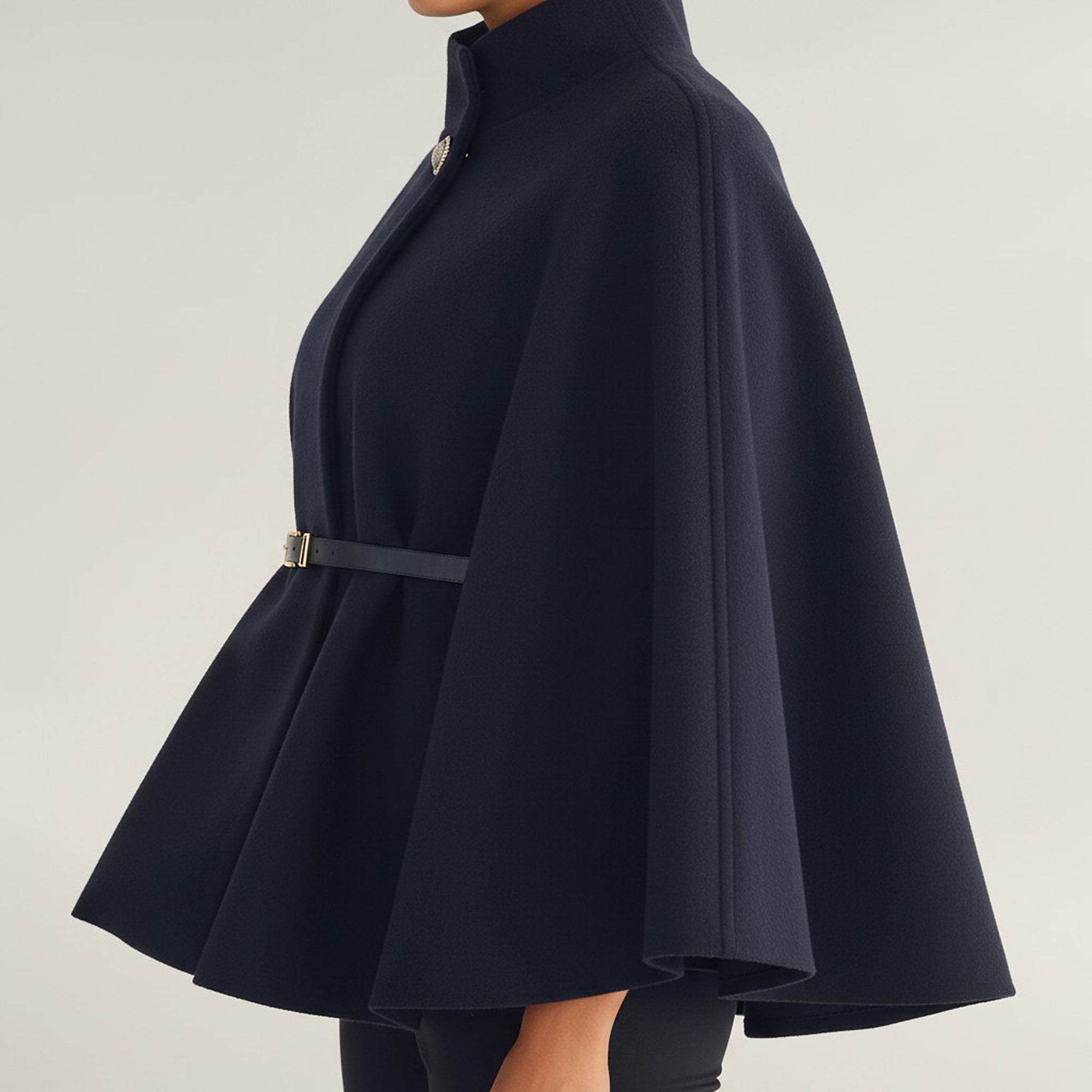 Anna-Kaci Womens Structured Cape Style Top with High Neck and Waist Belt