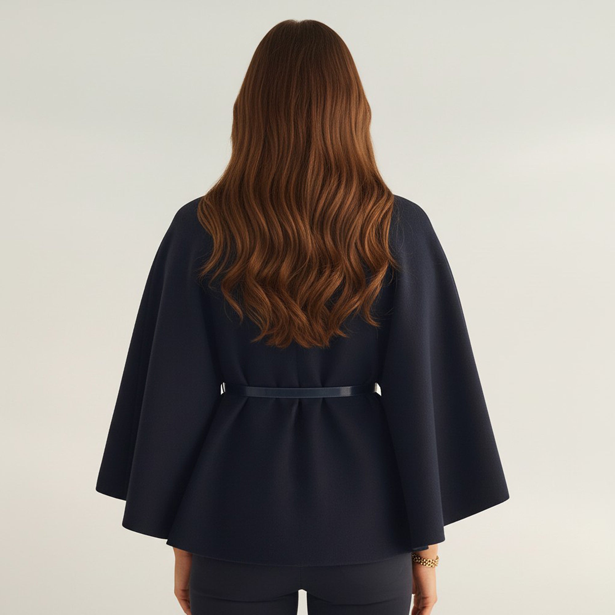 Anna-Kaci Womens Structured Cape Style Top with High Neck and Waist Belt