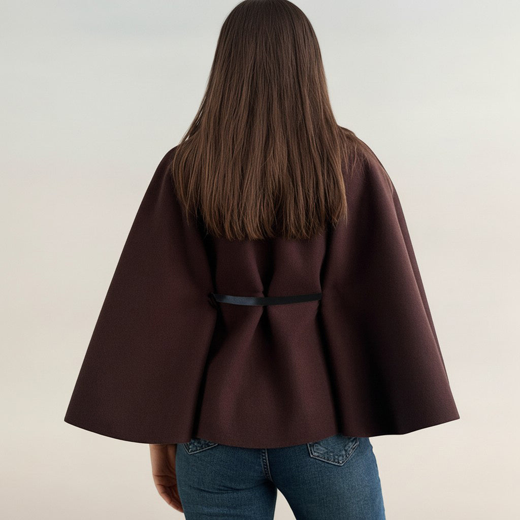 Anna-Kaci Womens Structured Cape Style Top with High Neck and Waist Belt