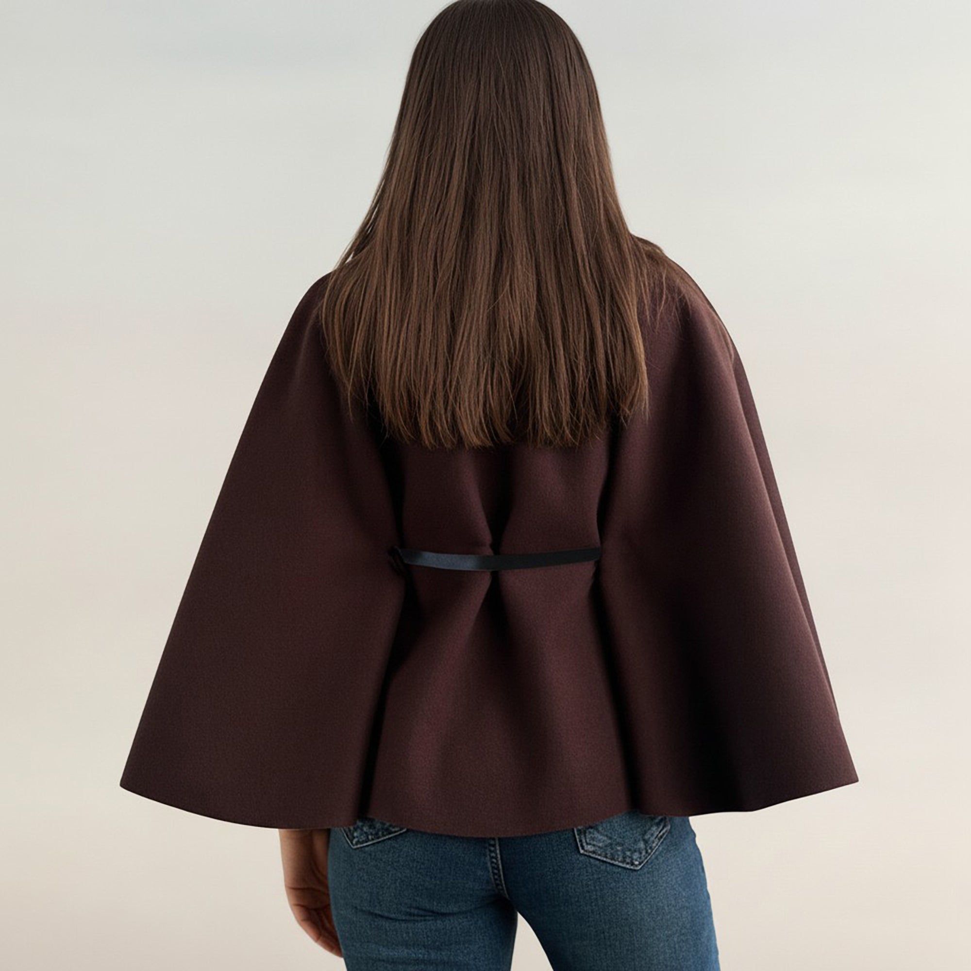 Anna-Kaci Womens Structured Cape Style Top with High Neck and Waist Belt