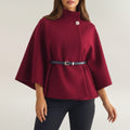 Anna-Kaci Womens Structured Cape Style Top with High Neck and Waist Belt