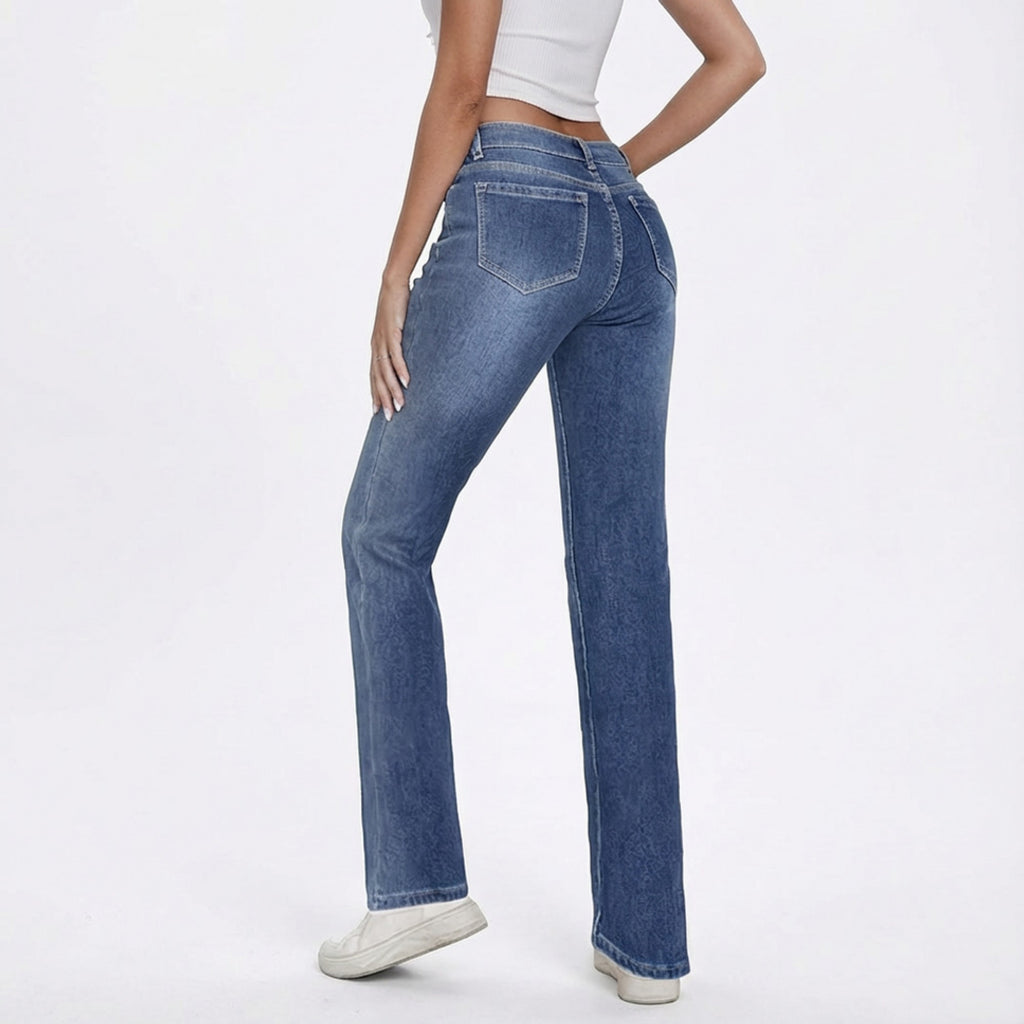 Anna-Kaci Women's Straight Leg Fleece Lined Denim Jeans with Mid Rise Fit and Soft Interior