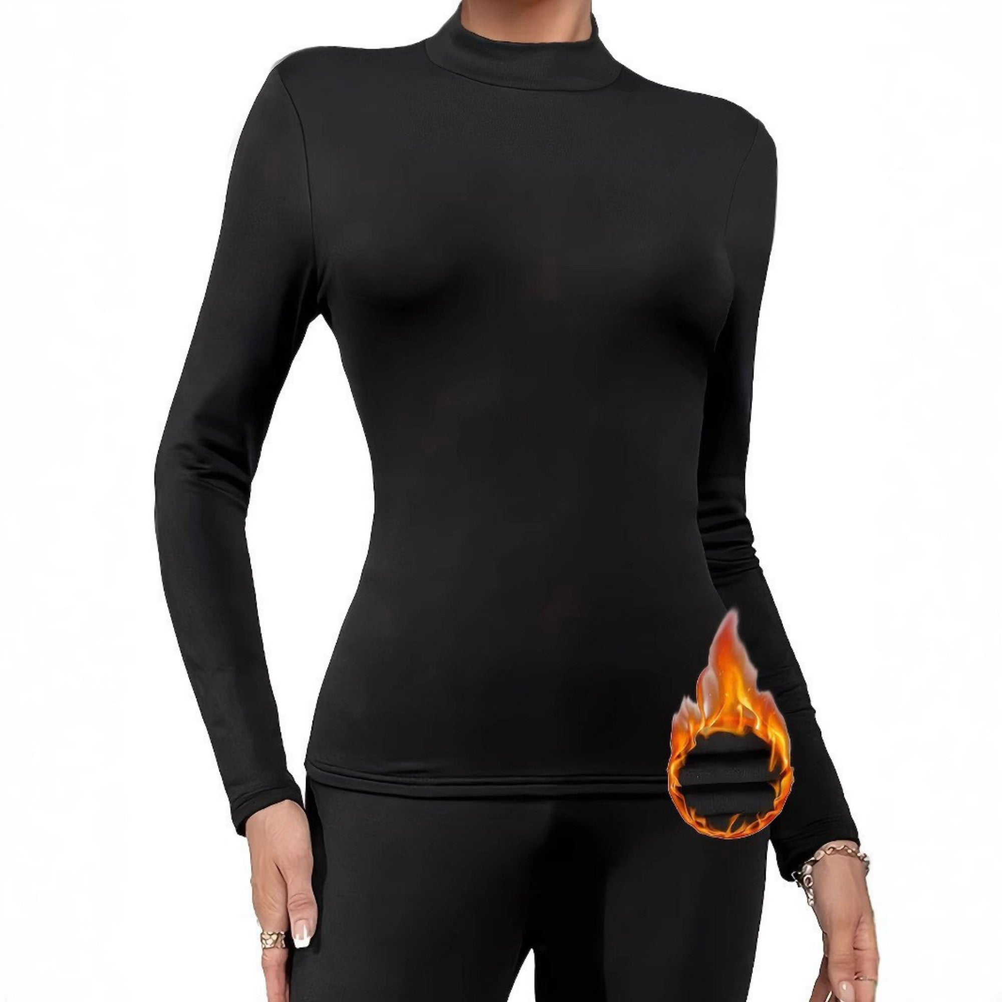 Anna-Kaci Women's Long Sleeve Fleece Lined Mock Neck Top with Soft Stretch Fabric and Slim Fit