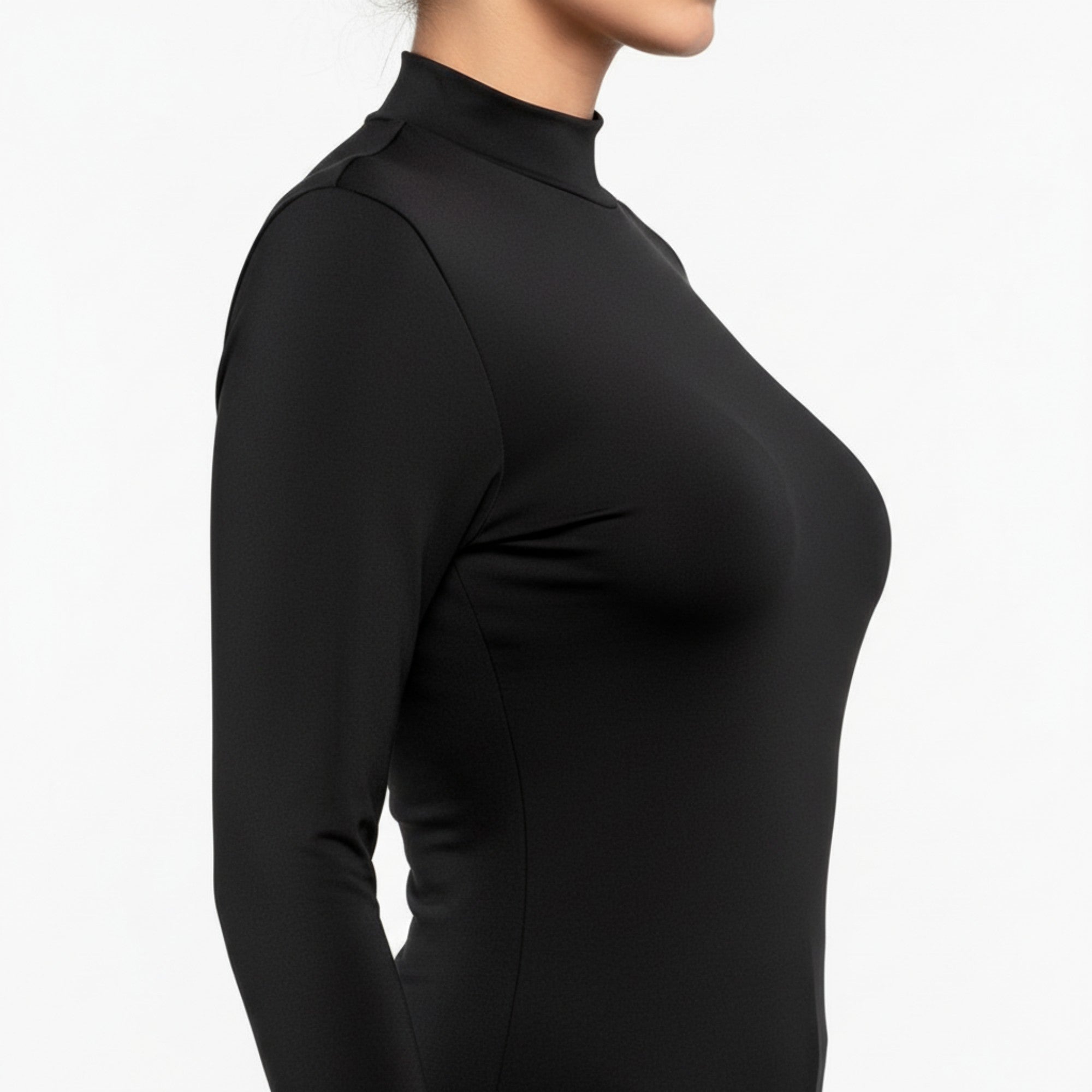 Anna-Kaci Women's Long Sleeve Fleece Lined Mock Neck Top with Soft Stretch Fabric and Slim Fit