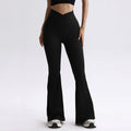 Anna-Kaci Active Women's High Waist Flare Leggings with V-Shaped Waistband and Stretch Rib Knit Fabric