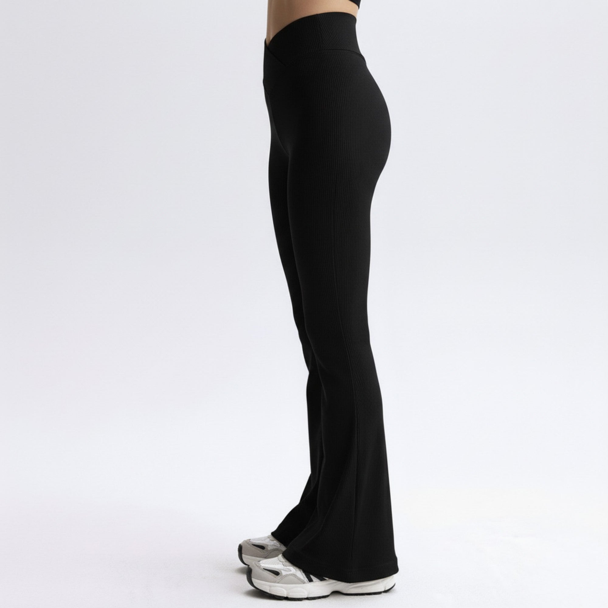 Anna-Kaci Active Women's High Waist Flare Leggings with V-Shaped Waistband and Stretch Rib Knit Fabric