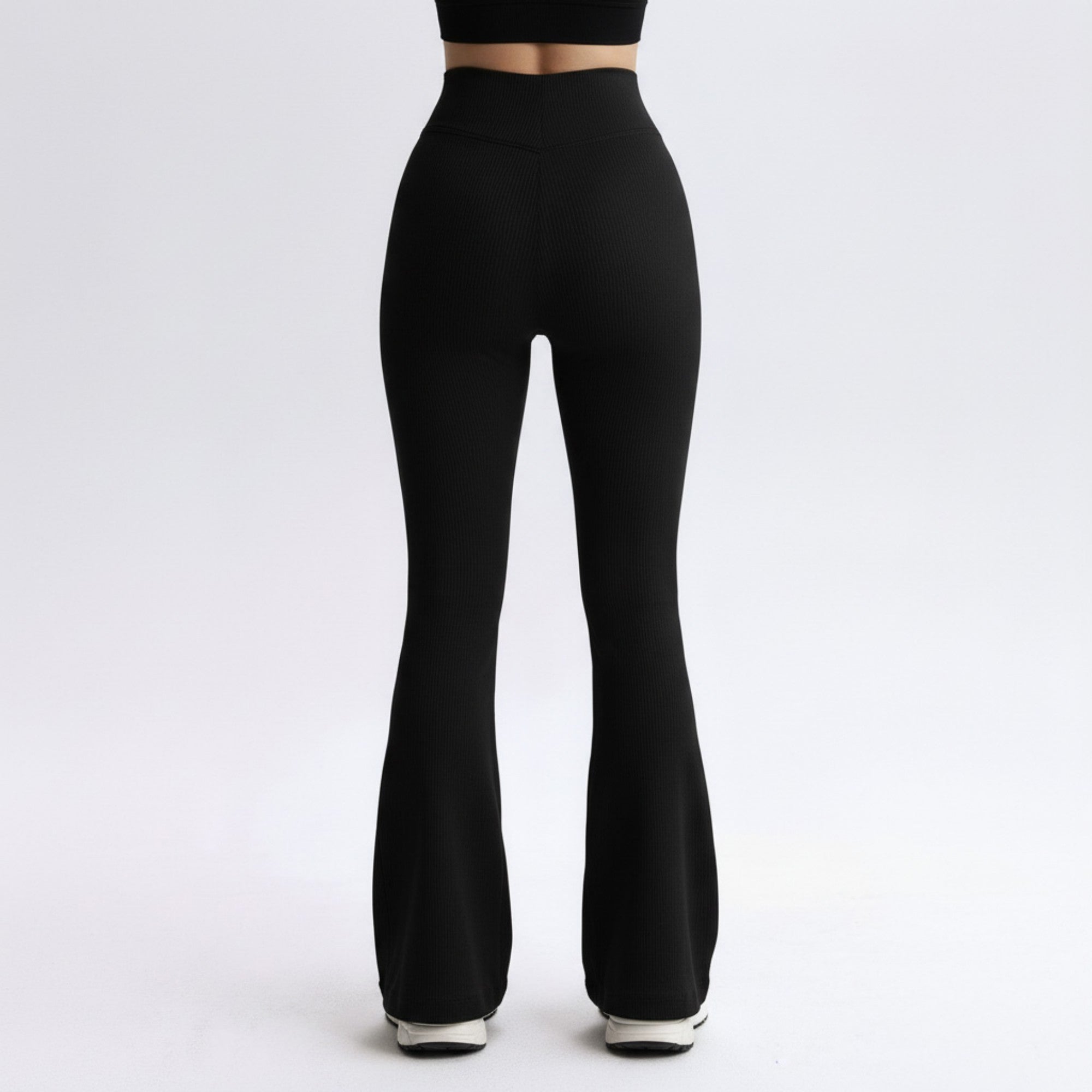 Anna-Kaci Active Women's High Waist Flare Leggings with V-Shaped Waistband and Stretch Rib Knit Fabric