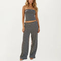 Anna-Kaci Women's 2-Piece Set Strapless Tube Top and Wide Leg Pants with Stretch Fit and Horizontal Stripe Pattern