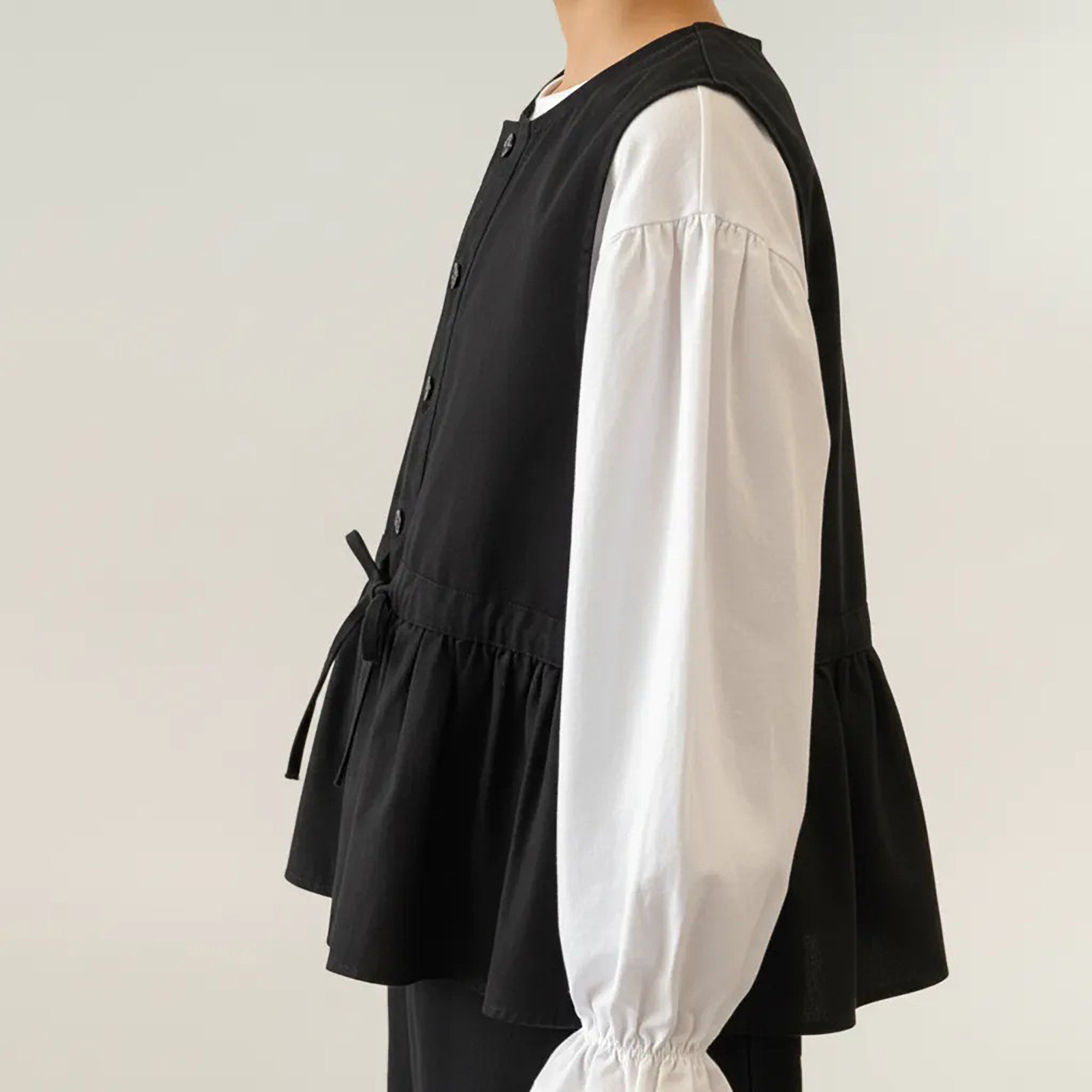 Anna-Kaci Sleeveless Button Front Vest with Adjustable Waist Tie