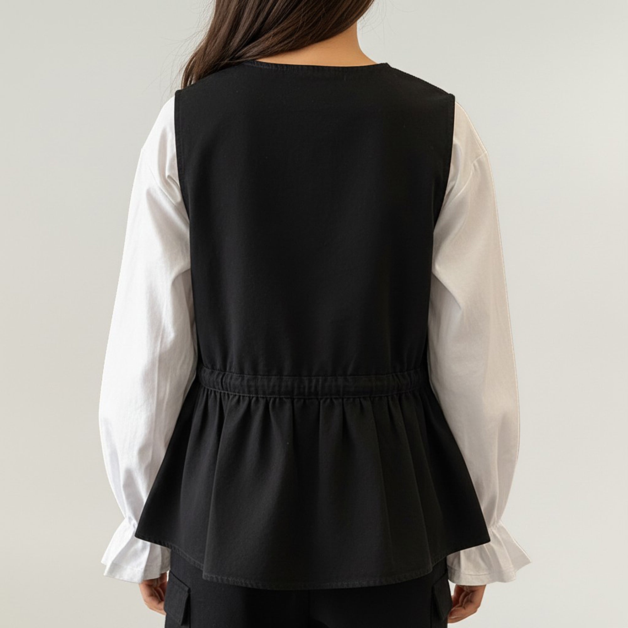 Anna-Kaci Sleeveless Button Front Vest with Adjustable Waist Tie
