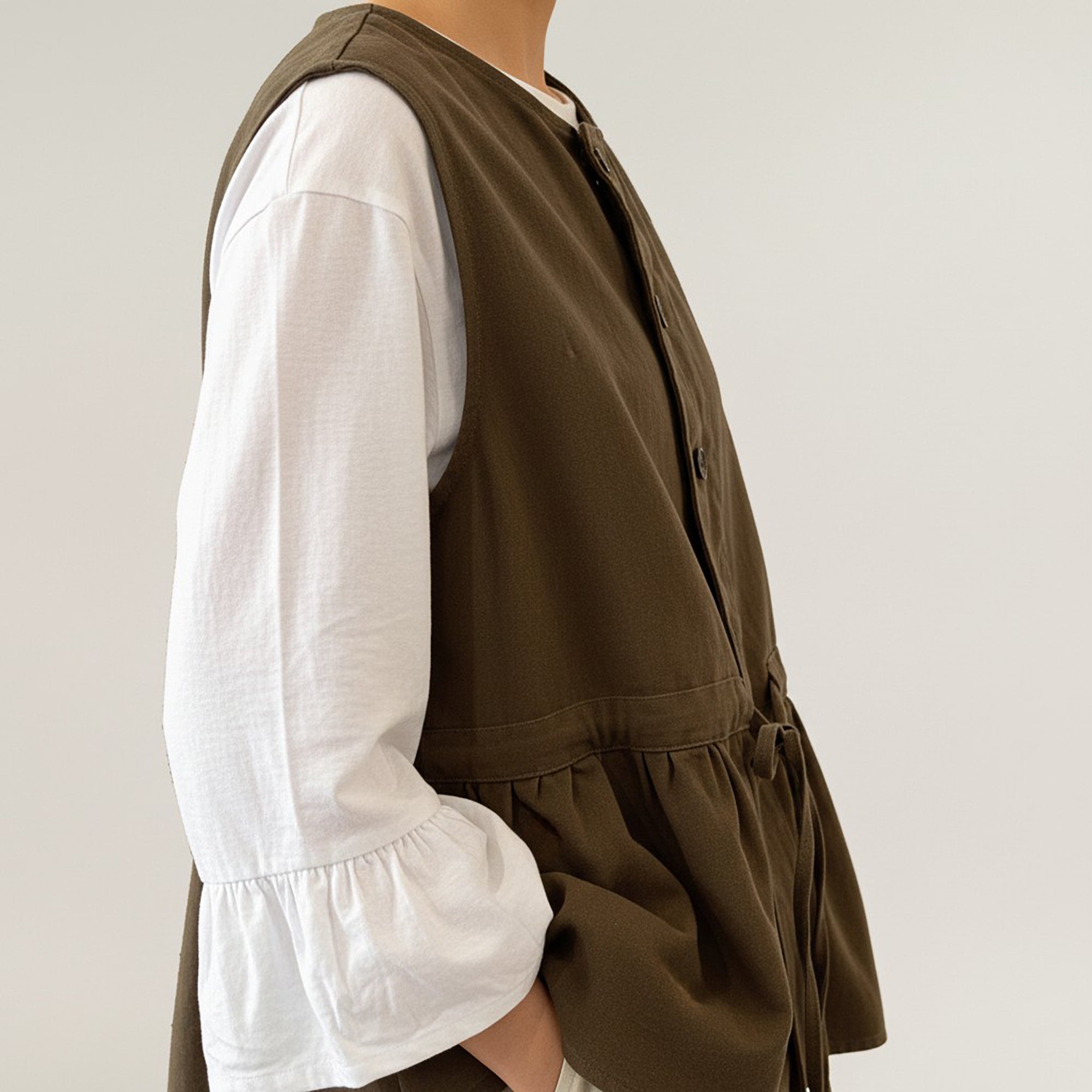 Anna-Kaci Sleeveless Button Front Vest with Adjustable Waist Tie