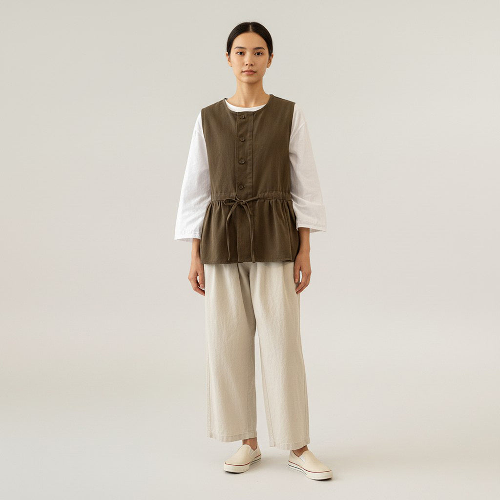 Anna-Kaci Sleeveless Button Front Vest with Adjustable Waist Tie
