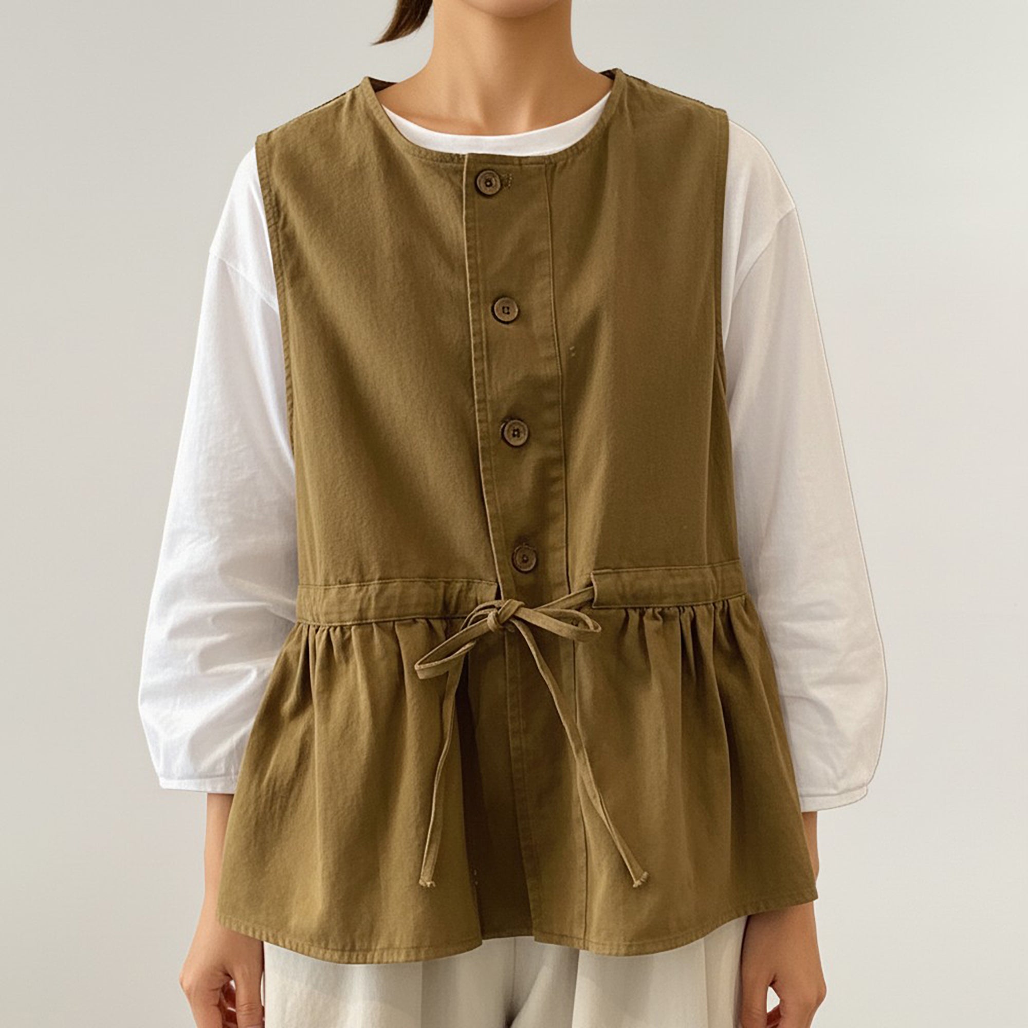 Anna-Kaci Sleeveless Button Front Vest with Adjustable Waist Tie