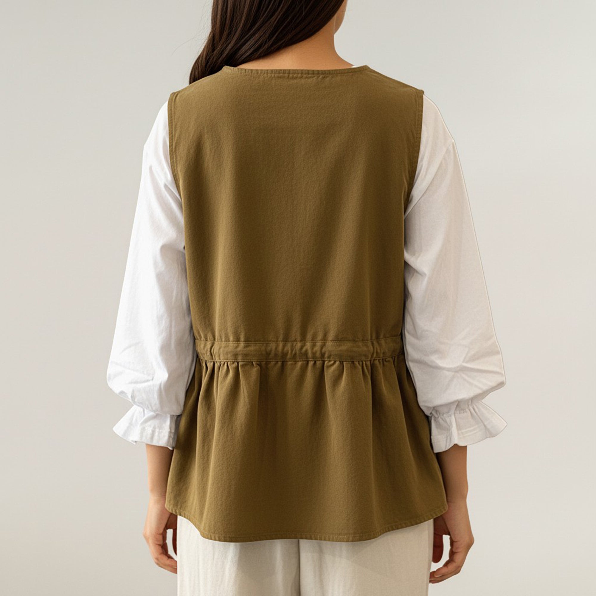 Anna-Kaci Sleeveless Button Front Vest with Adjustable Waist Tie