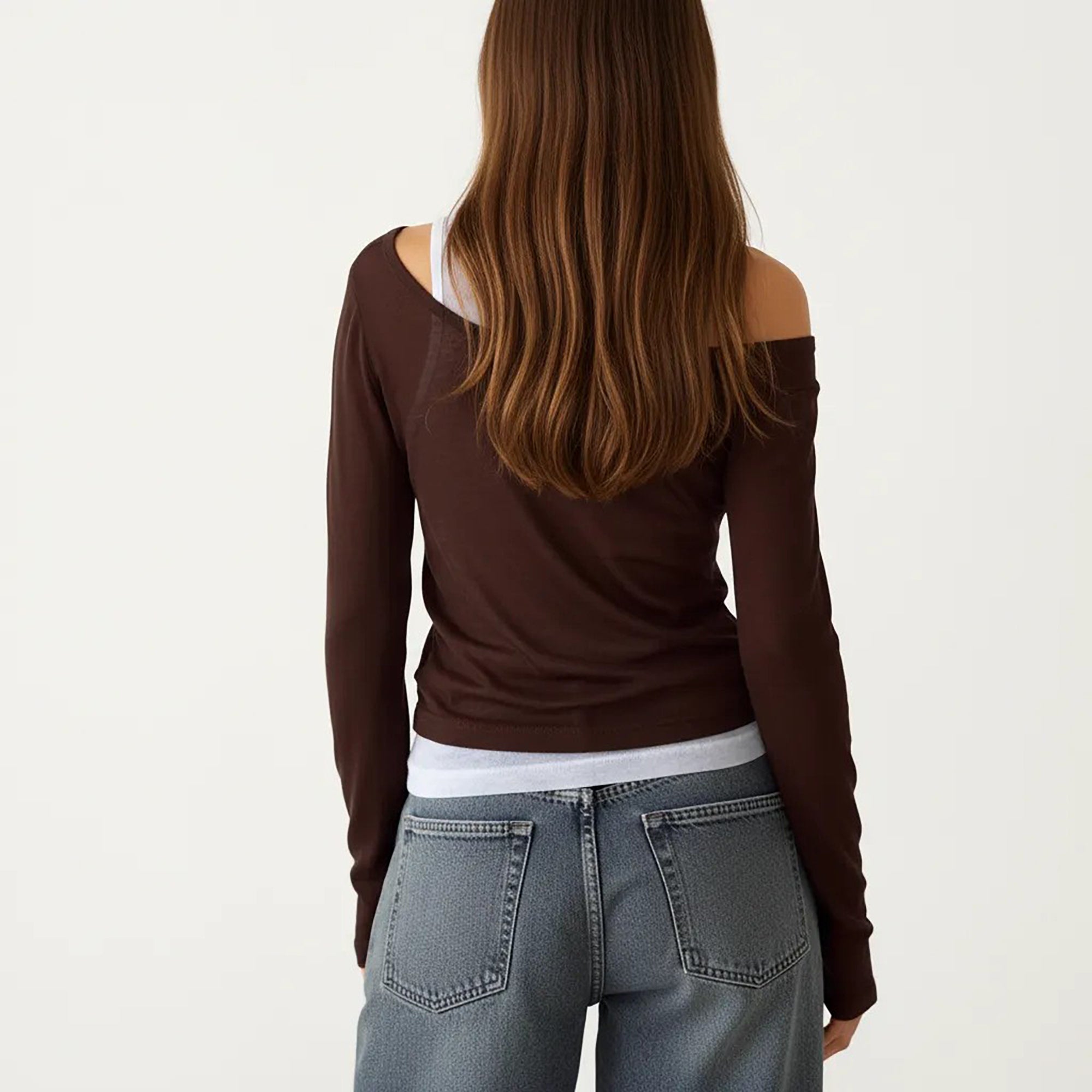 Anna-Kaci Off Shoulder Long Sleeve Layered Knit Top with Relaxed Fit