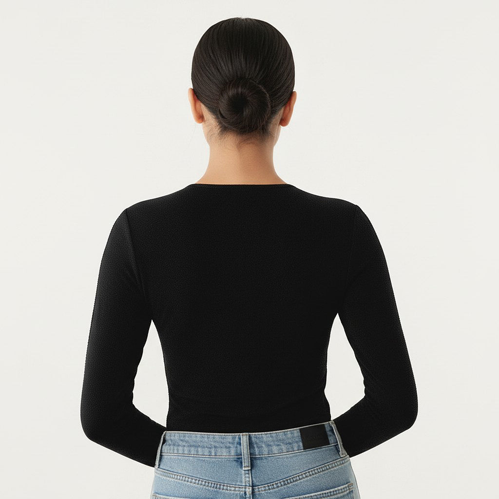 Anna-Kaci Long Sleeve Cutout Knit Top with Decorative Rose Accent