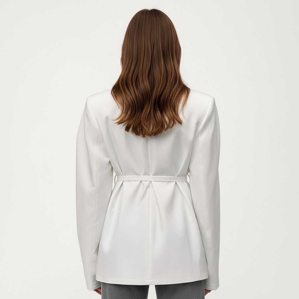 Anna-Kaci Long Sleeve Tailored Blazer with Tie Waist and Structured Lapel