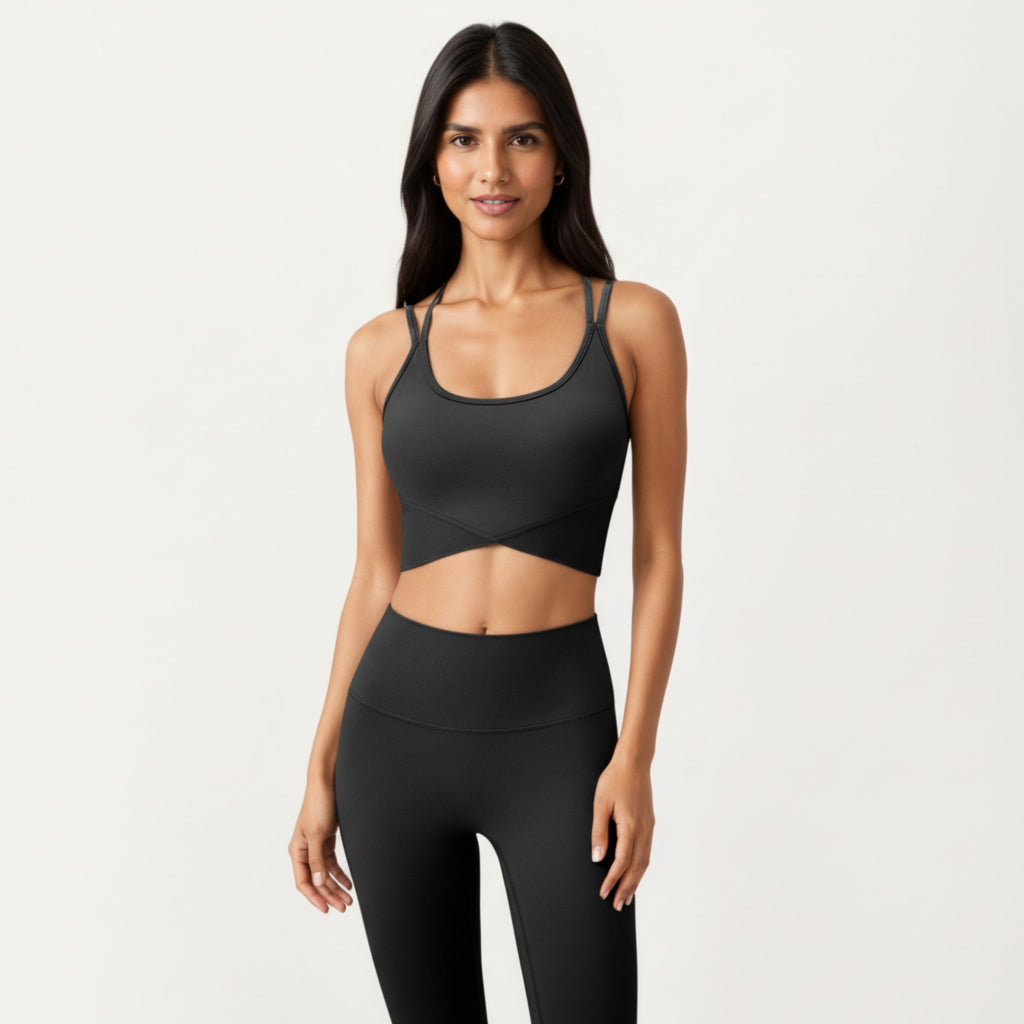 Anna-Kaci Active Women's Strappy Back Sports Bra with Scoop Neckline and Wide Support Band