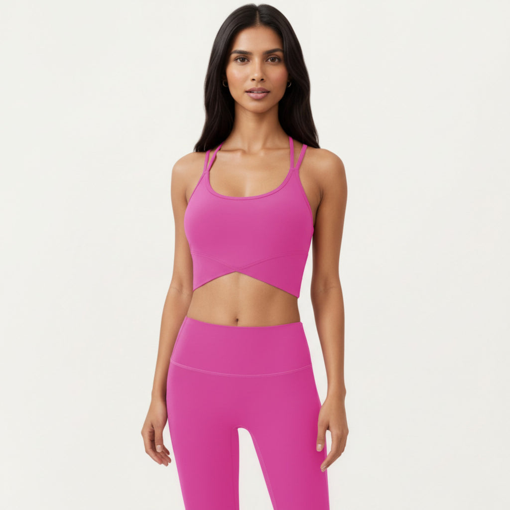 Anna-Kaci Active Women's Strappy Back Sports Bra with Scoop Neckline and Wide Support Band