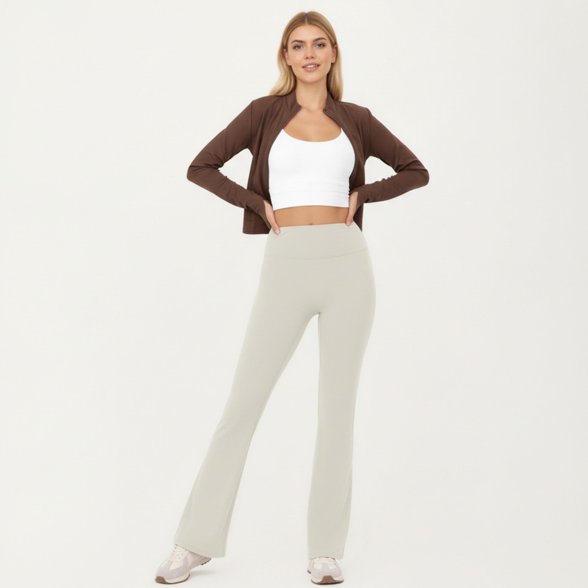Anna-Kaci Active Women's High Waist Flare Leggings with Stretch Knit Fabric and Smooth Sculpting Fit