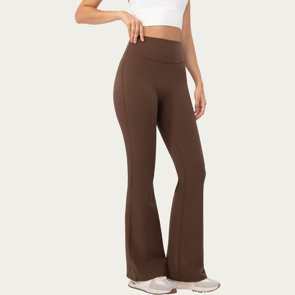 Anna-Kaci Active Women's High Waist Flare Leggings with Stretch Knit Fabric and Smooth Sculpting Fit