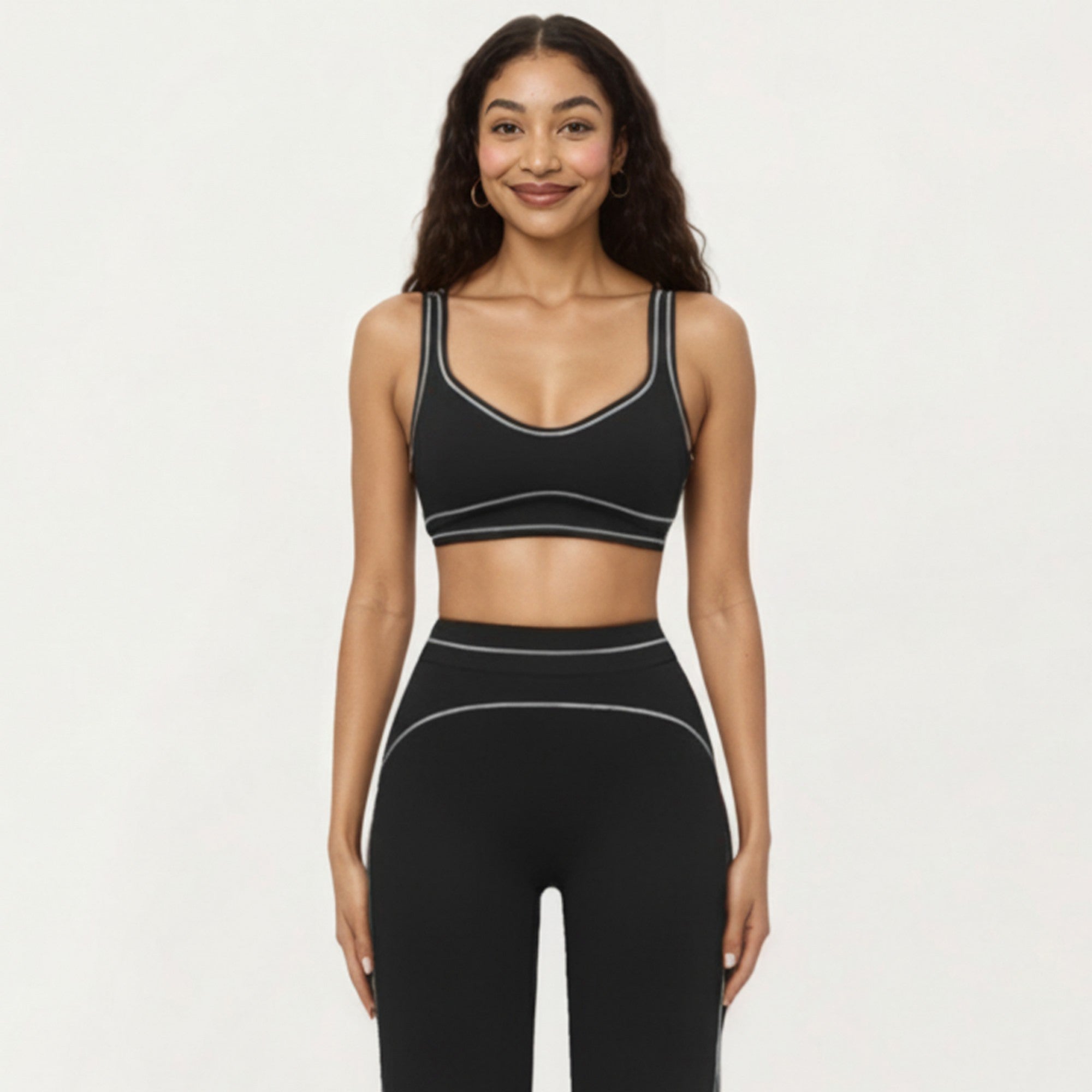 Anna-Kaci Active Women's Ribbed Fitted Sports Bra Top with Scoop Neck Contrast Trim and Medium Support