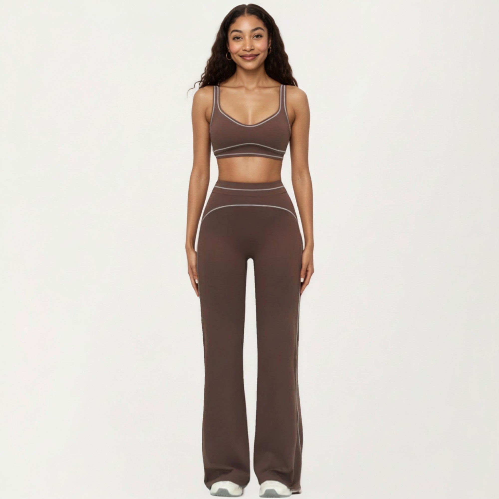 Anna-Kaci Active Women's Ribbed Fitted Sports Bra Top with Scoop Neck Contrast Trim and Medium Support