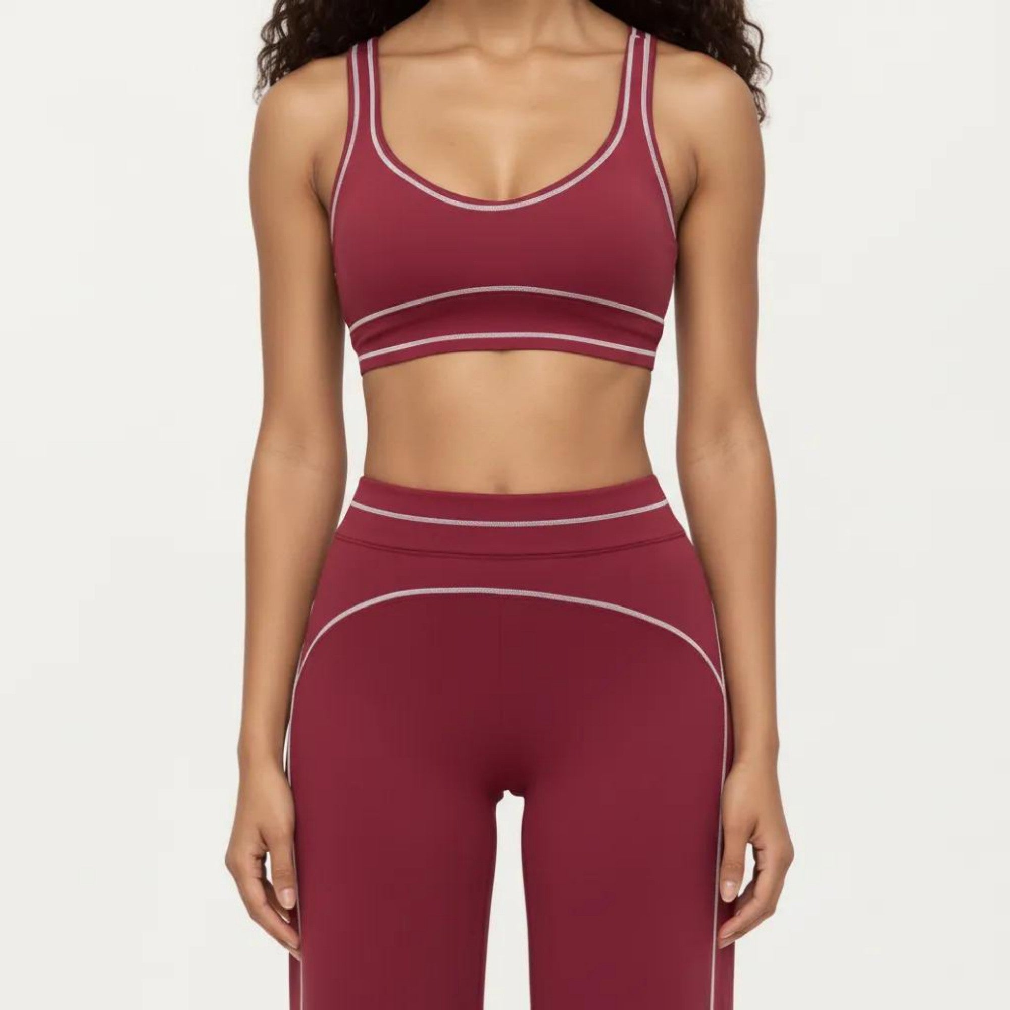 Anna-Kaci Active Women's Ribbed Fitted Sports Bra Top with Scoop Neck Contrast Trim and Medium Support
