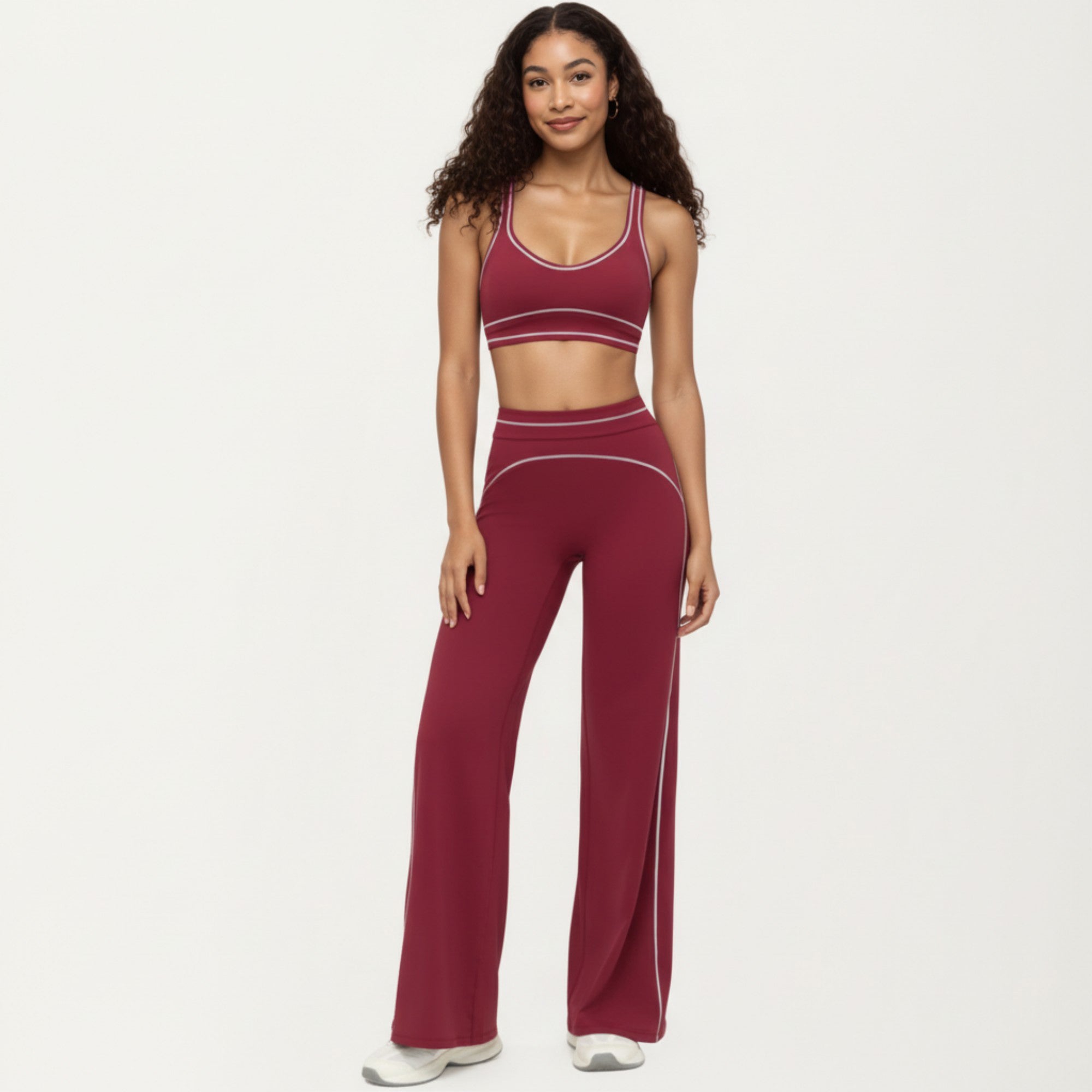 Anna-Kaci Active Women's Ribbed Fitted Sports Bra Top with Scoop Neck Contrast Trim and Medium Support