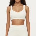 Anna-Kaci Active Women's Ribbed Fitted Sports Bra Top with Scoop Neck Contrast Trim and Medium Support