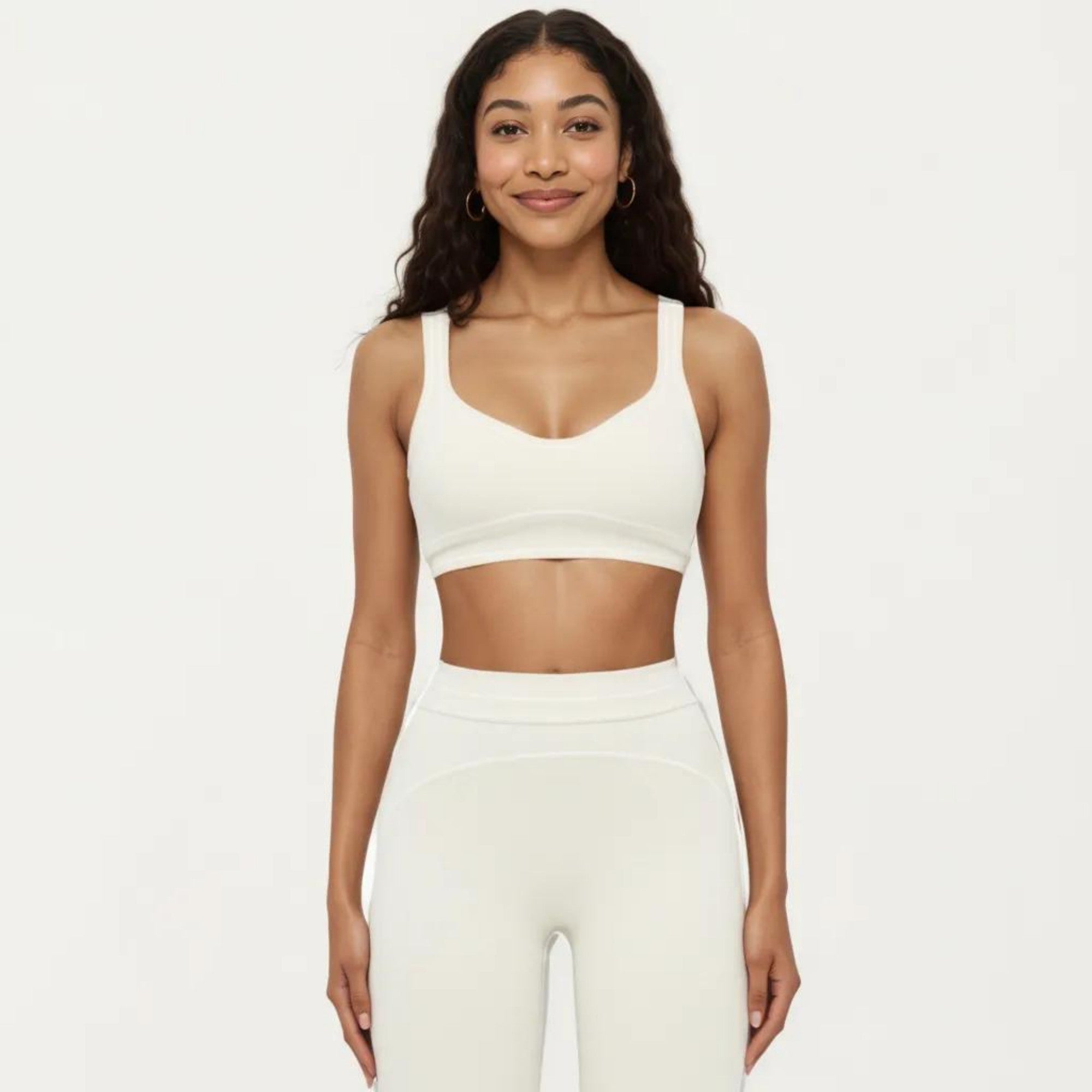 Anna-Kaci Active Women's Ribbed Fitted Sports Bra Top with Scoop Neck Contrast Trim and Medium Support