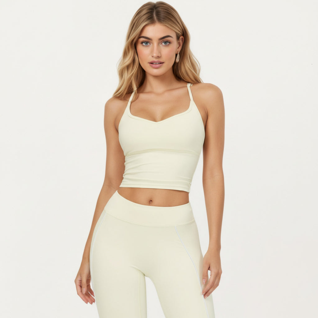 Anna-Kaci Active Women's Fitted Sports Bra Tank with V Neckline Adjustable Straps and Smooth Stretch Support