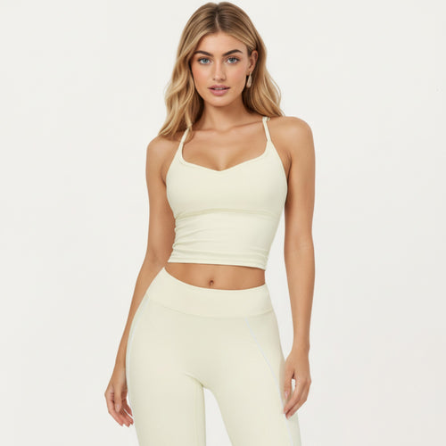 Anna-Kaci Active Women's Fitted Sports Bra Tank with V Neckline Adjustable Straps and Smooth Stretch Support