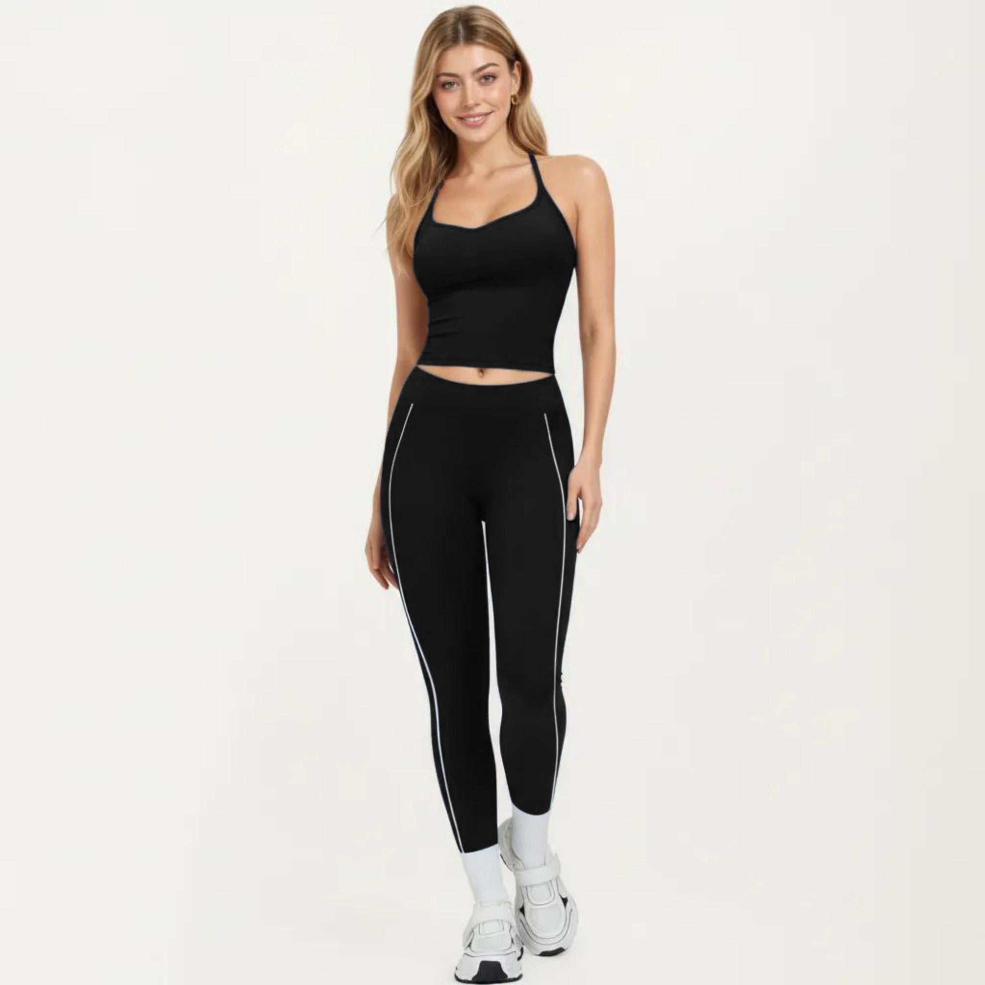Anna-Kaci Active Women's Fitted Sports Bra Tank with V Neckline Adjustable Straps and Smooth Stretch Support
