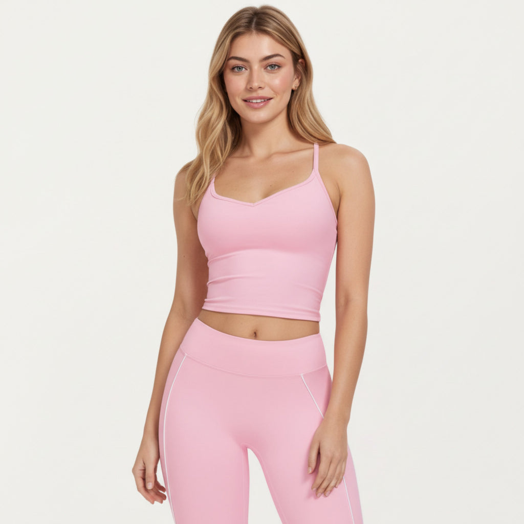 Anna-Kaci Active Women's Fitted Sports Bra Tank with V Neckline Adjustable Straps and Smooth Stretch Support