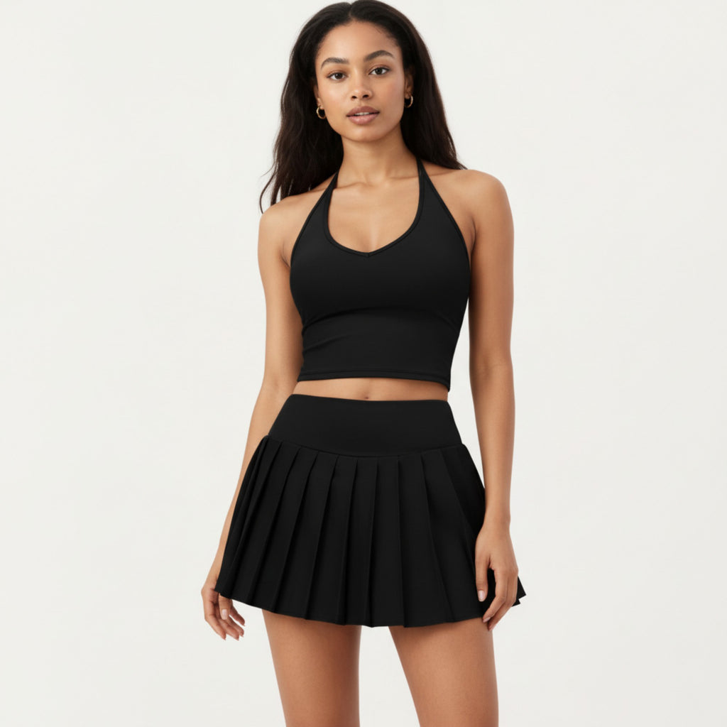 Anna-Kaci Active Women's Halter Neck Fitted Active Top with V Neckline and Smooth Stretch Support