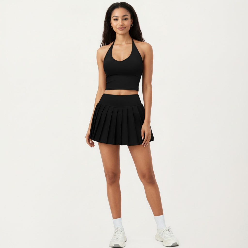 Anna-Kaci Active Women's Halter Neck Fitted Active Top with V Neckline and Smooth Stretch Support