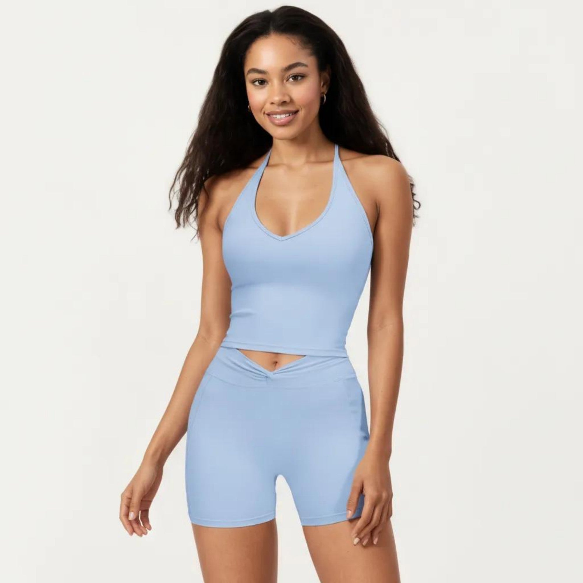 Anna-Kaci Active Women's Halter Neck Fitted Active Top with V Neckline and Smooth Stretch Support