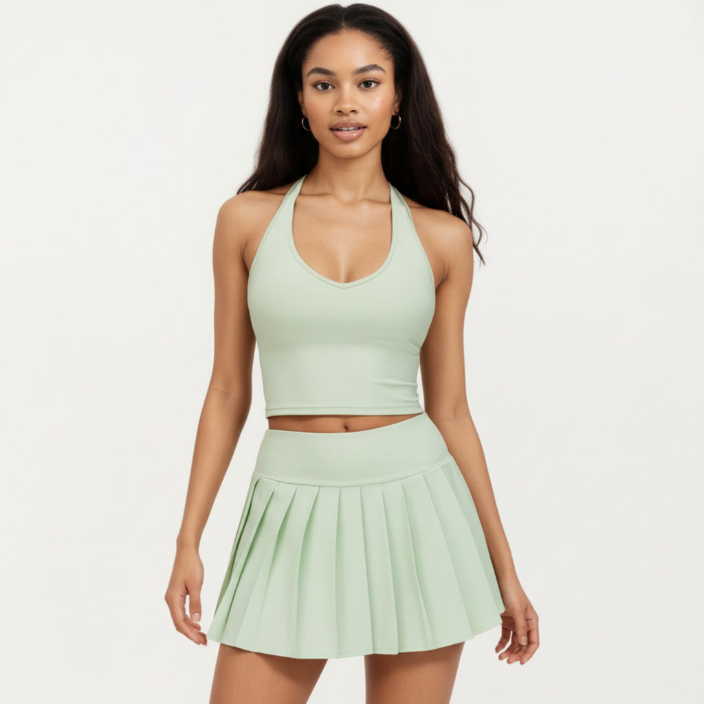 Anna-Kaci Active Women's Halter Neck Fitted Active Top with V Neckline and Smooth Stretch Support