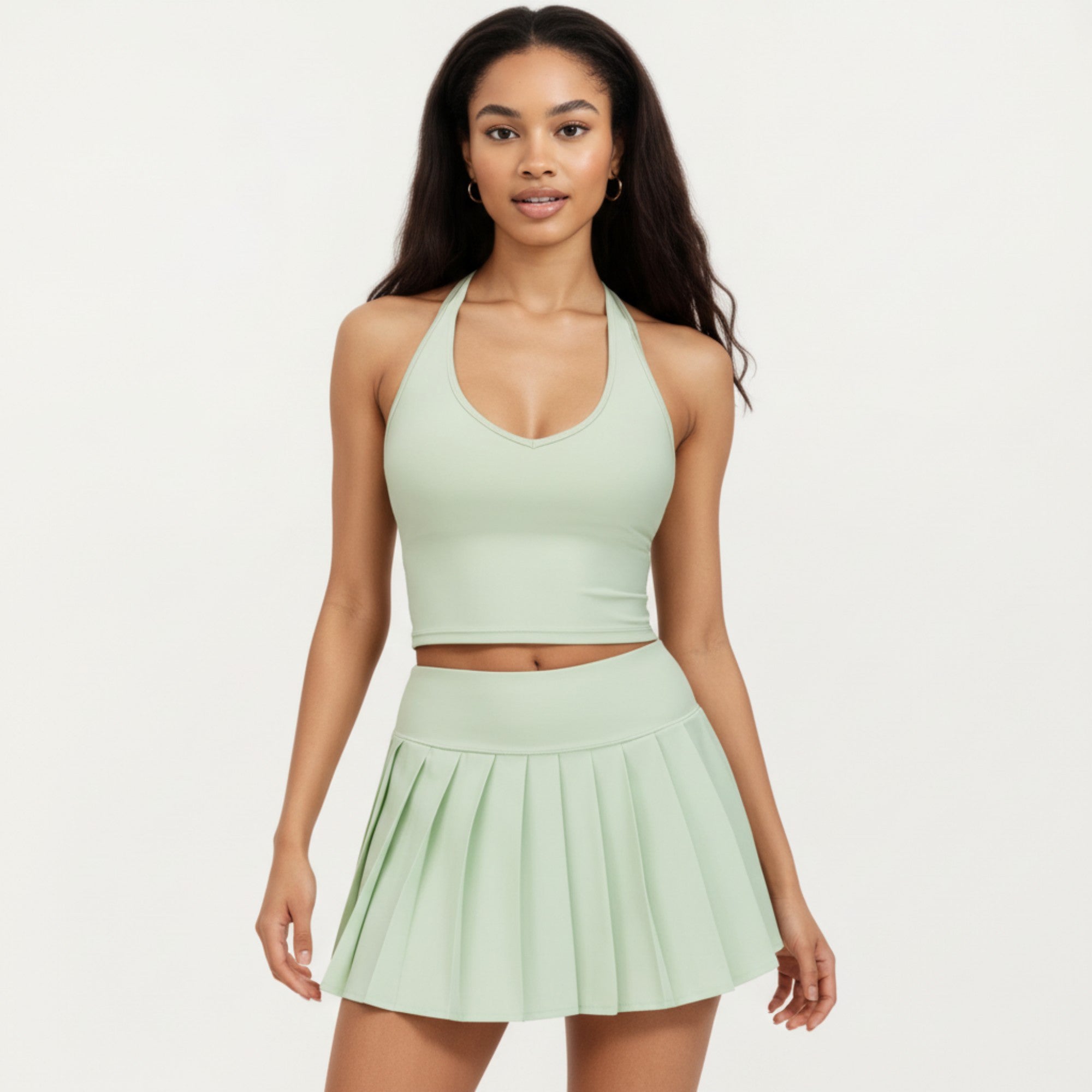 Anna-Kaci Active Women's Halter Neck Fitted Active Top with V Neckline and Smooth Stretch Support